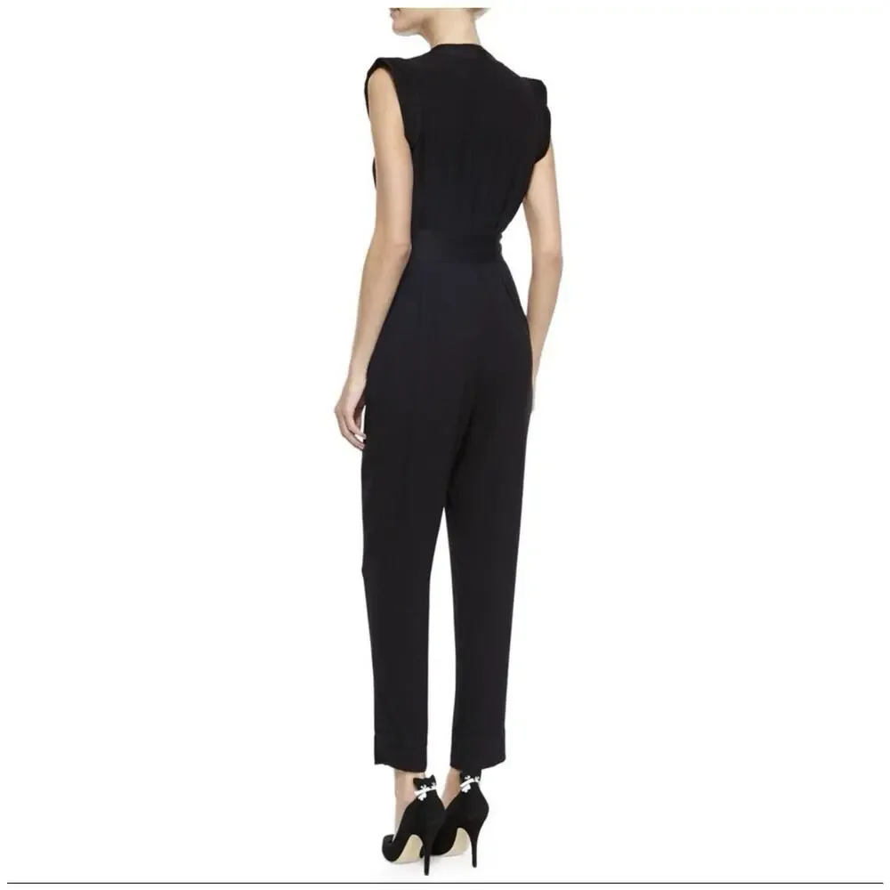 Kate Spade Black Satin Crepe Sleeveless V-Neck Jumpsuit Size 0 NWT